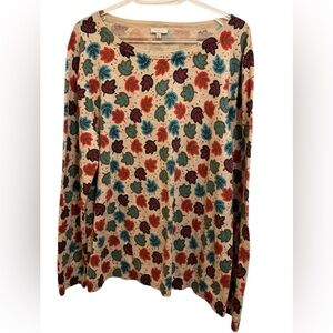Talbots Beige Women’s Multicolored Leaf Design Soft Knit Pullover Top Size XL